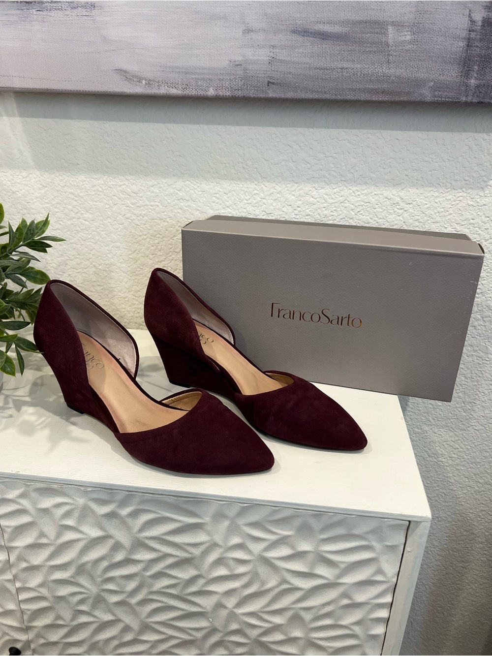 Franco Sarto Fenway Women's Burgundy Suede Pointed-Toe Wedge Pumps